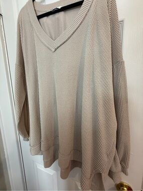 Arula V-Neck Oversized Knit Sweater in Beige